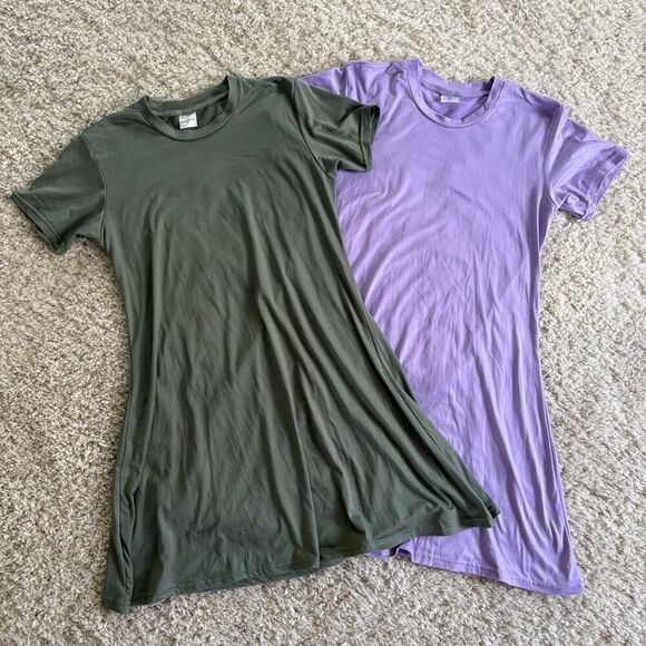 Real Essentials Bundle of 2 T-Shirt Dresses Green and Purple Medium - Picture 1 of 9